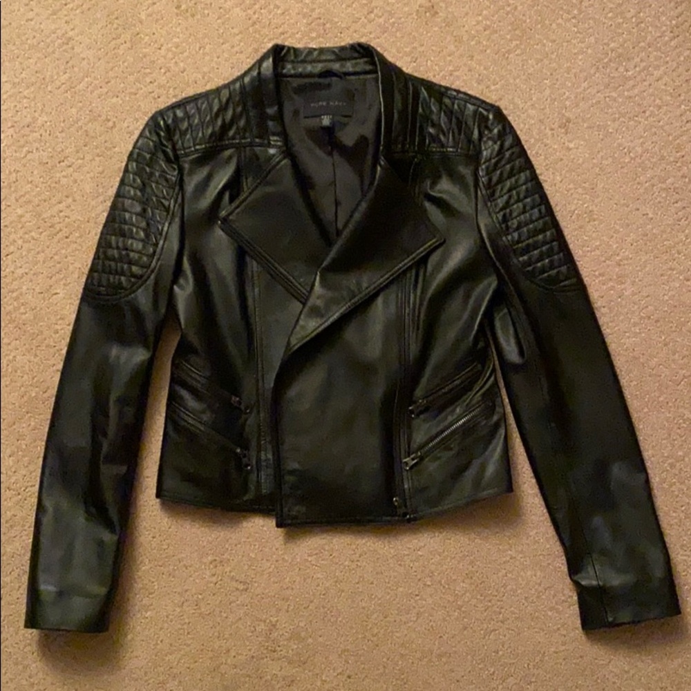 Pure Navy black leather moto jacket